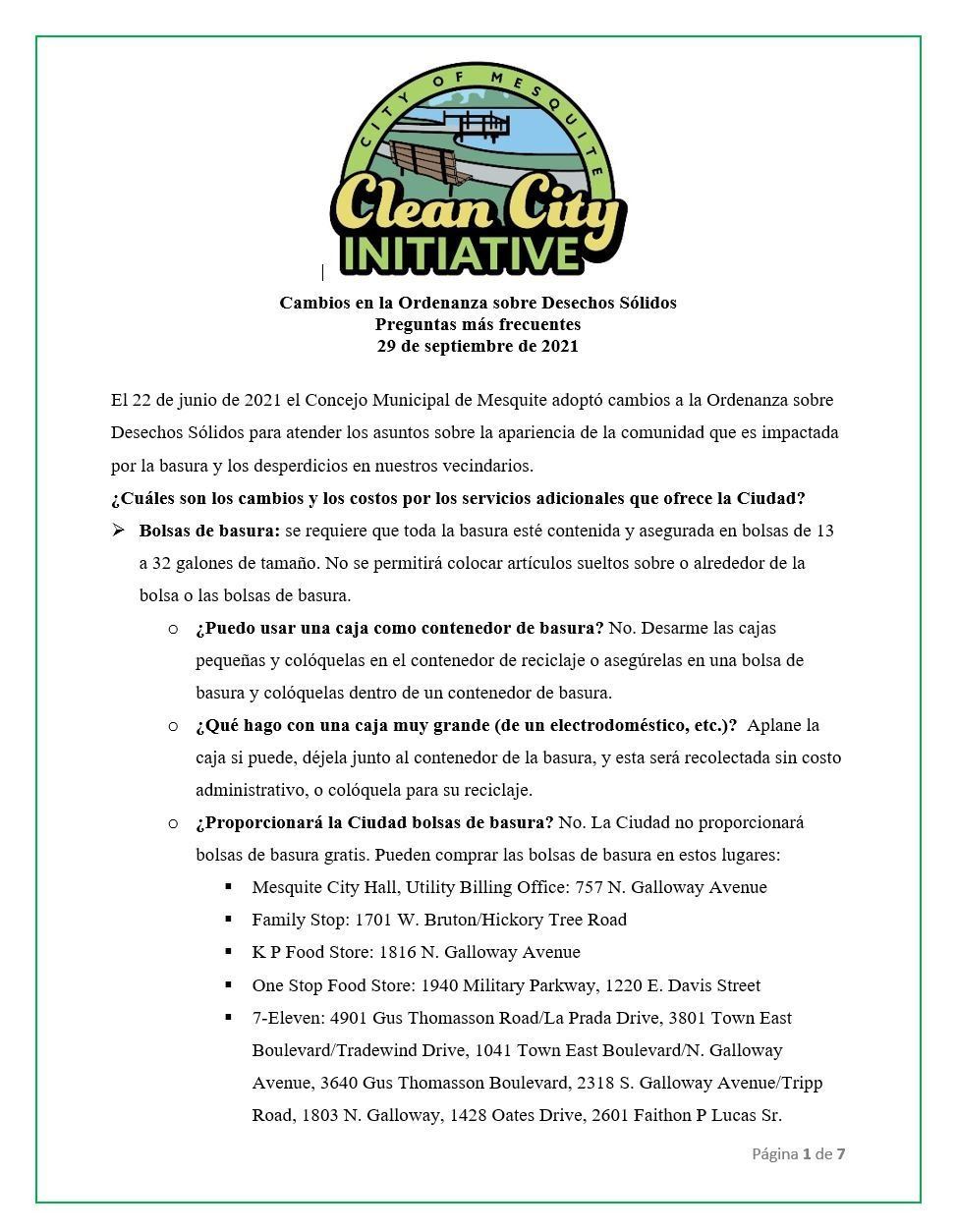 Solid Waste FAQ Spanish