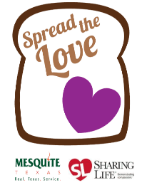 Spread the Love logo with City of Mesquite and Sharing Life logos