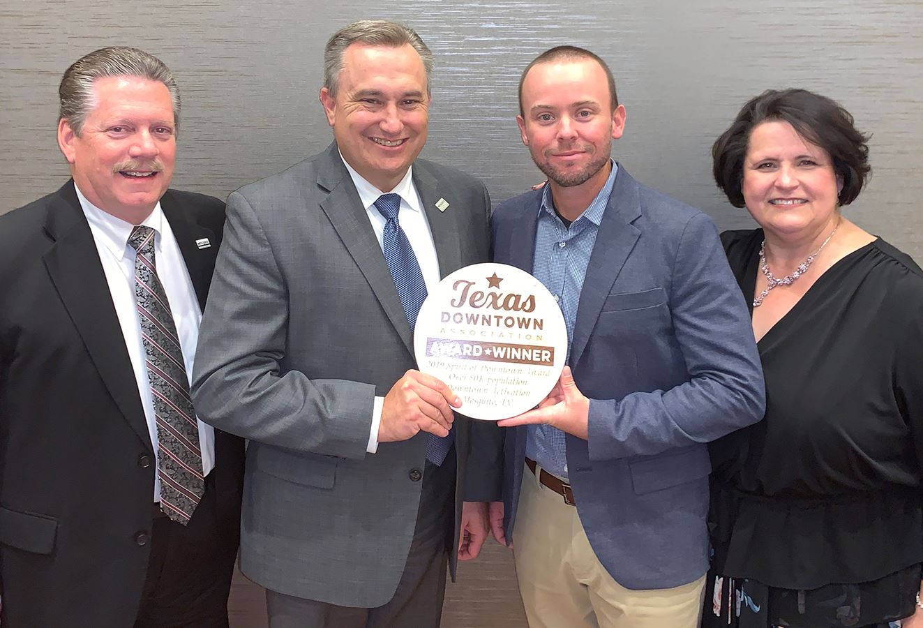 Oct2019-Downtown Mesquite-TDA The Spirit of Downtown Award-Mayor Pickett-City Mgr Keheley-Downtown B