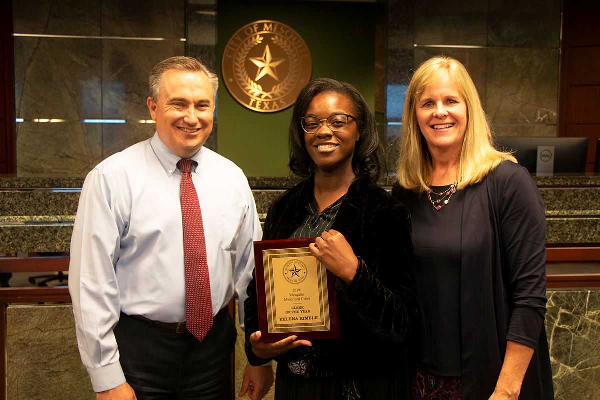Mesquite City Mgr Keheley - Yelena Kimble 2019 Court Clerk of the Year - Finance Dir Mol 