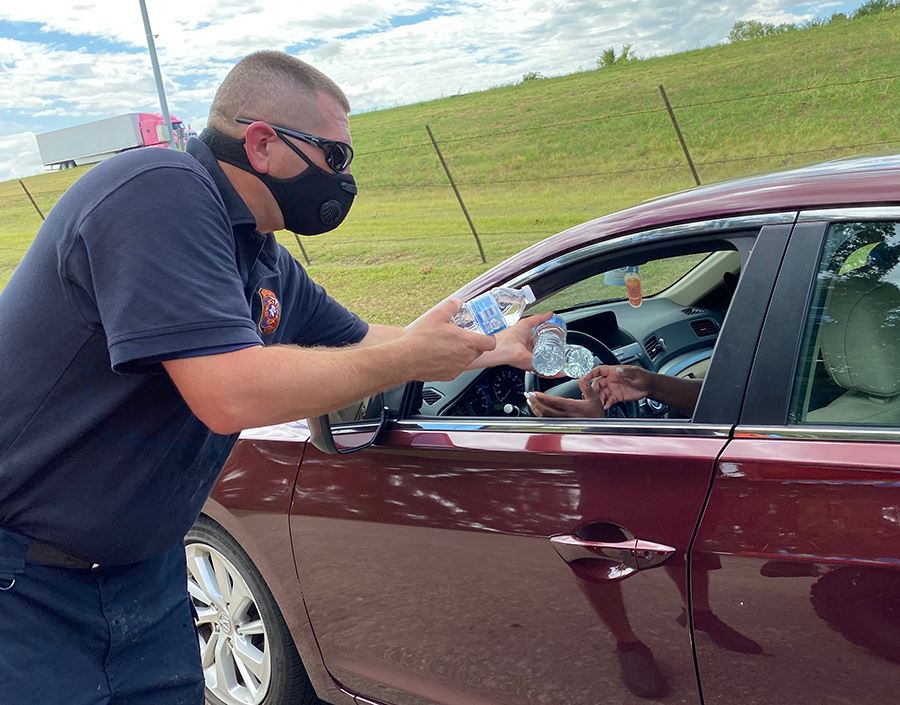 Mesquite Reception Center - Hurricane Laura - fire dept and evacuees