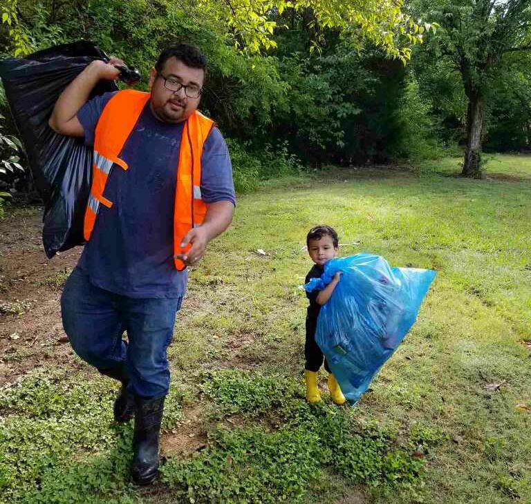 Trash Bash - volunteer father and son - Mesquite TX