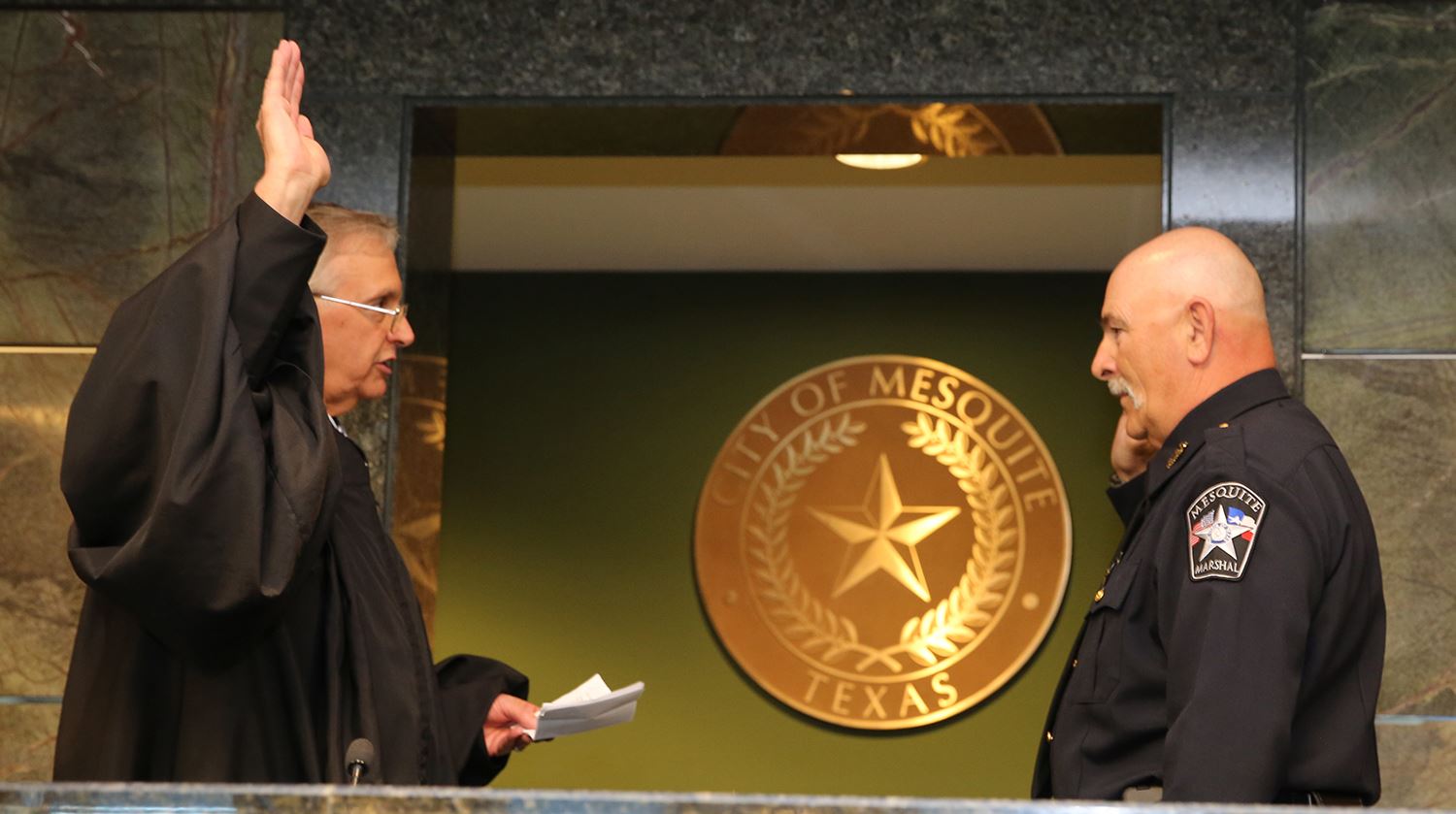 Judge Steve Crane swears in City Marshal Michael Meek - Mesquite TX