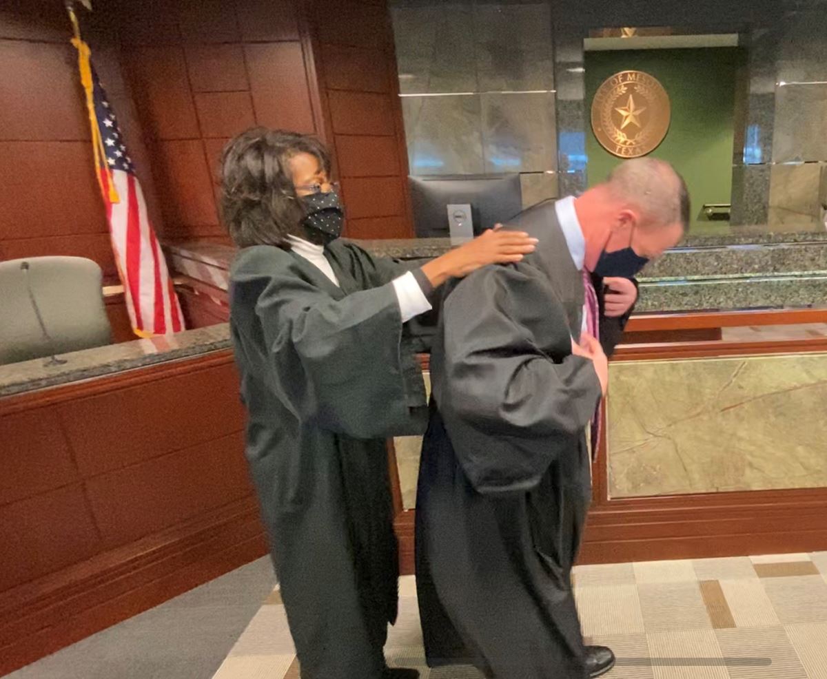 12-14-20 Municipal Court Judge Detra Hill places robe Greg Noschese as Alternate Municipal Court Jud