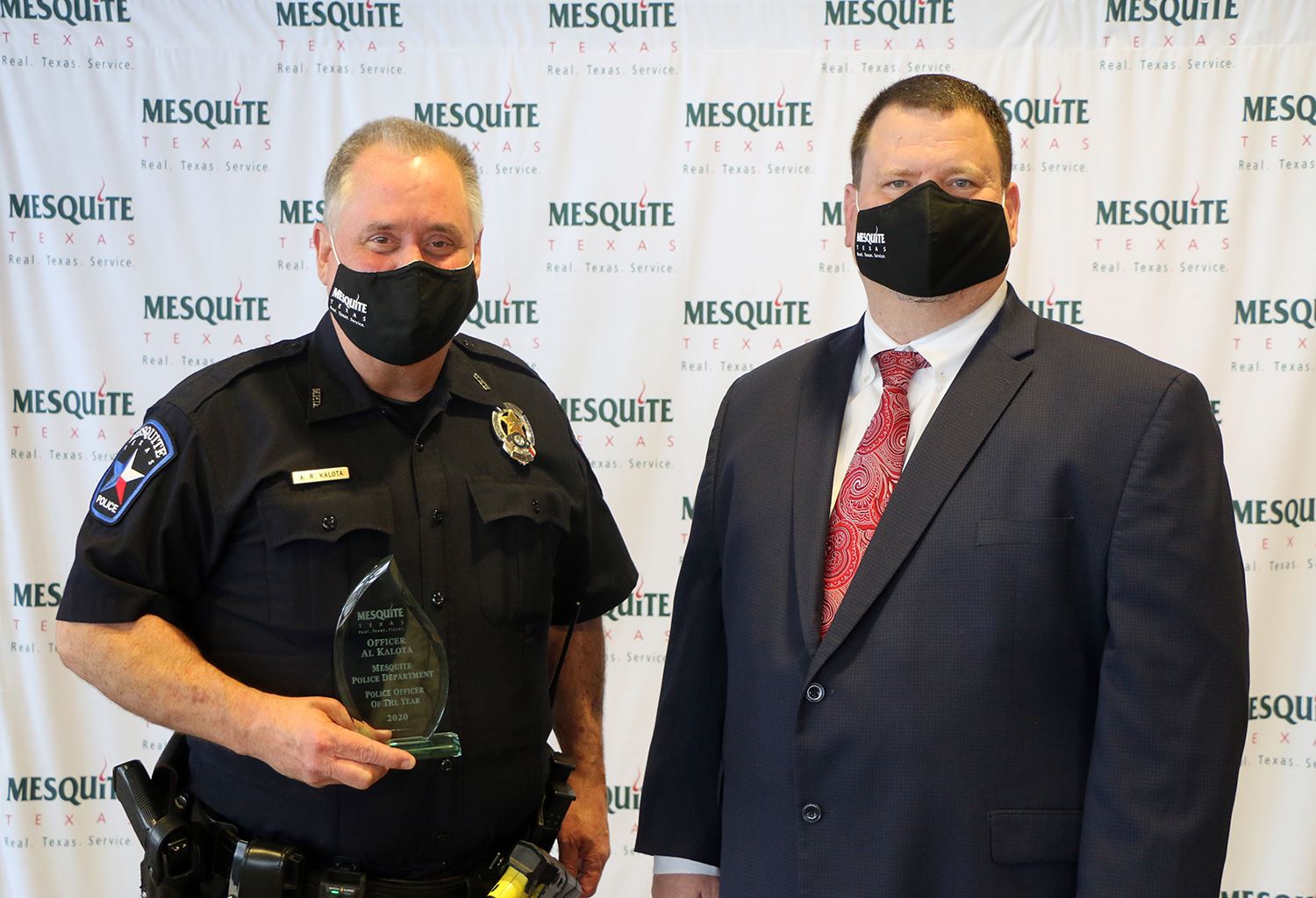 2020 Police Officer of the Year - Police Officer Al Kalota with Mayor Bruce Archer - Mesquite TX