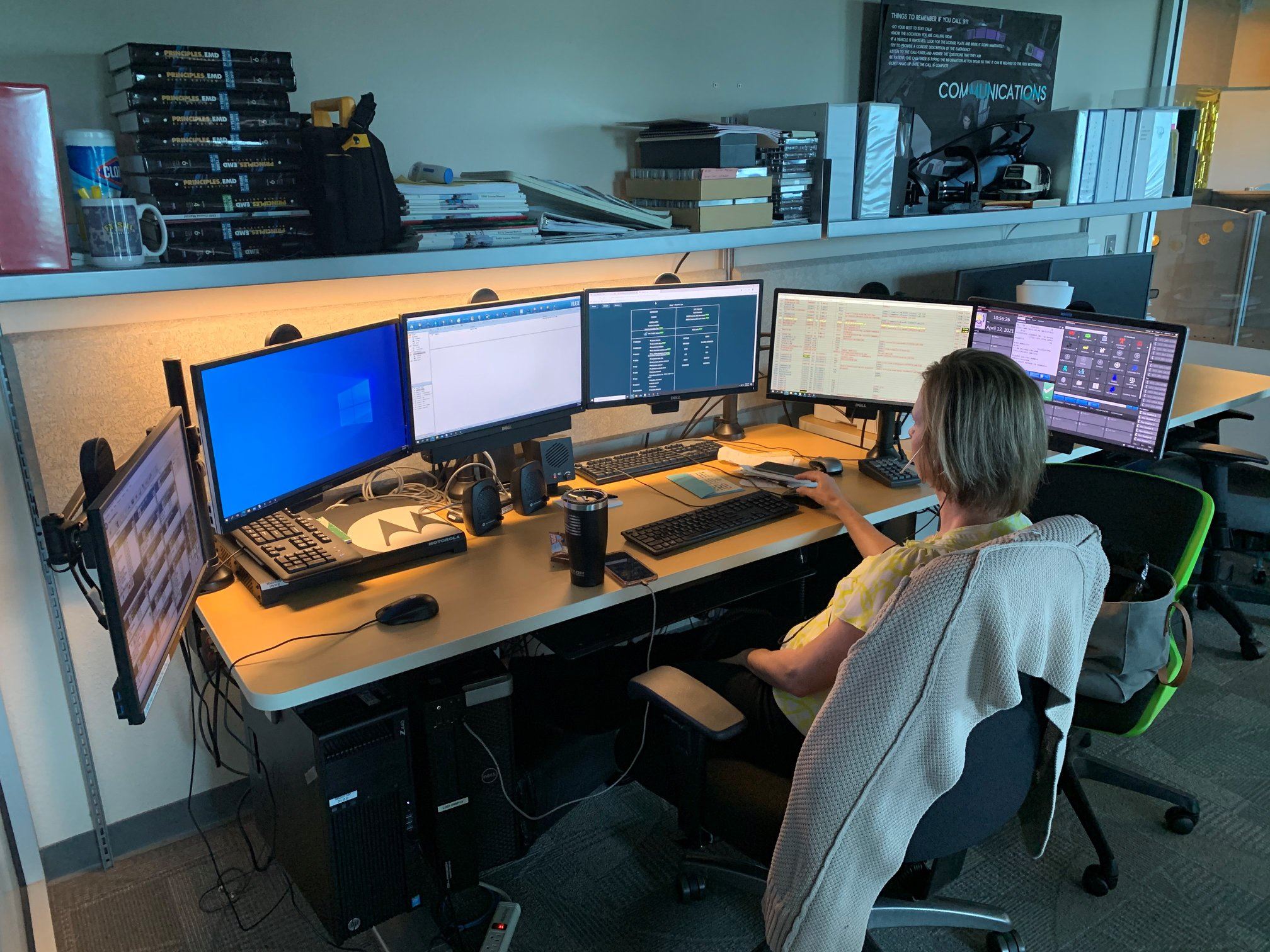 Public Safety Dispatcher at her desk - Mesquite, TX