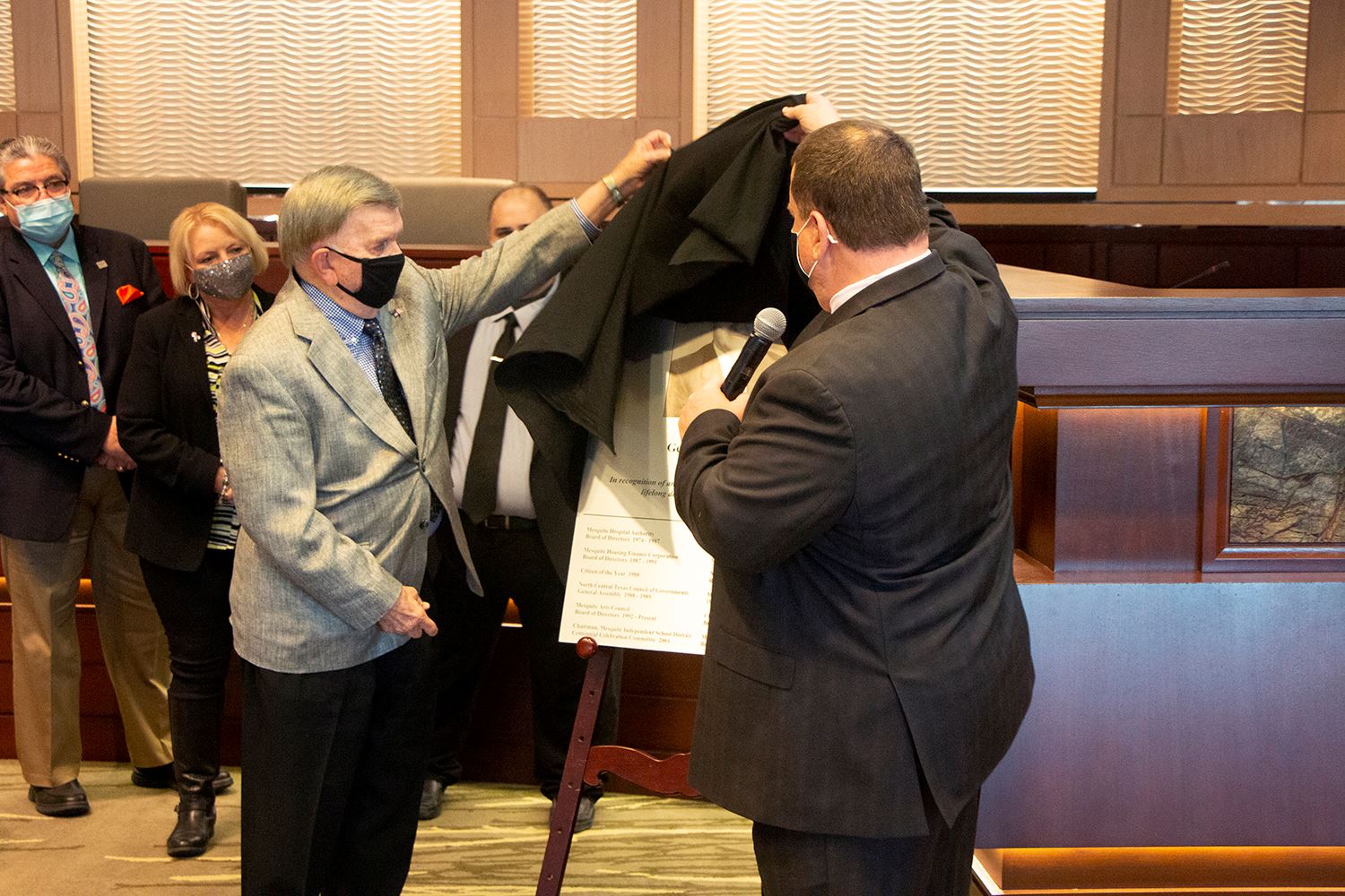 4-19-21 George A. Venner Sr. Municipal Center presentation - Plaque Unveiled by Venner and Mayor Arc