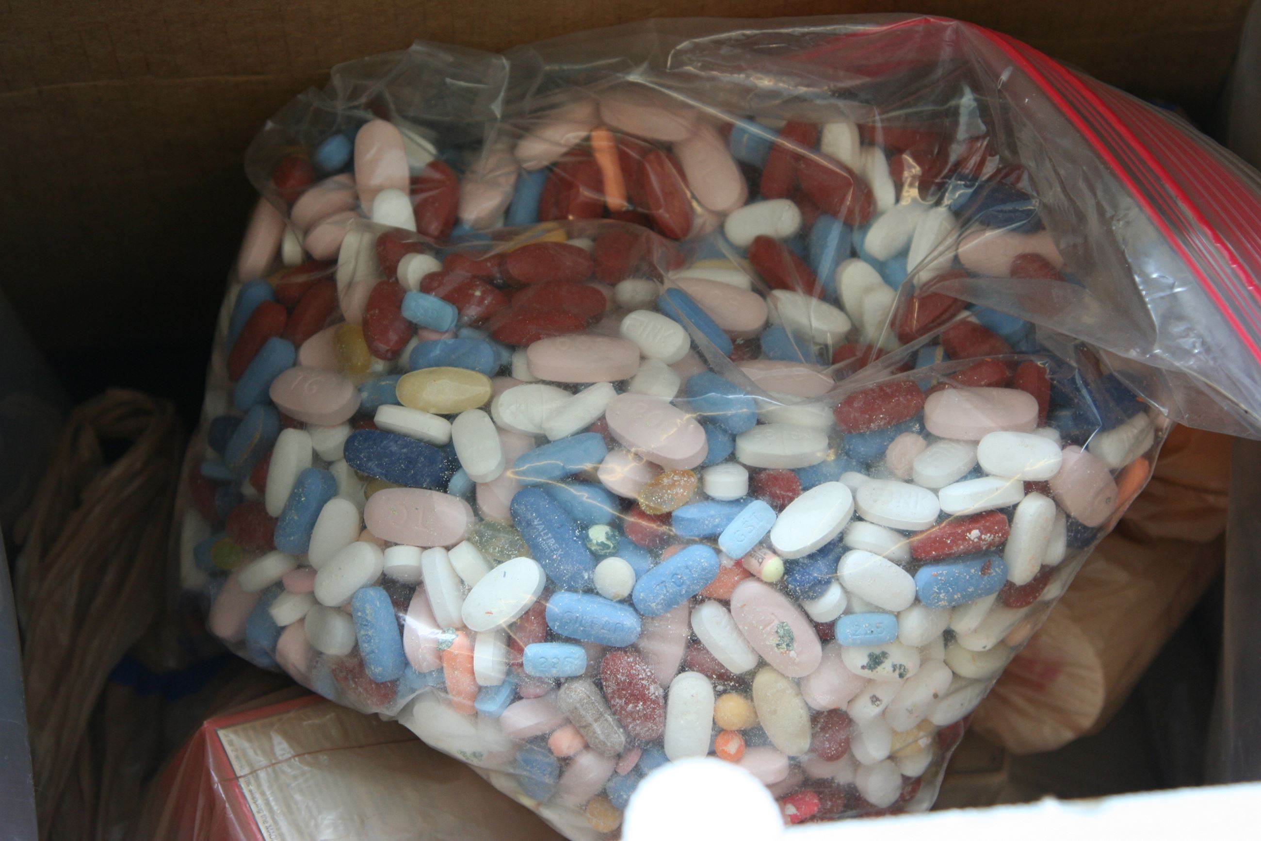 Drug take back day bags of pills collected
