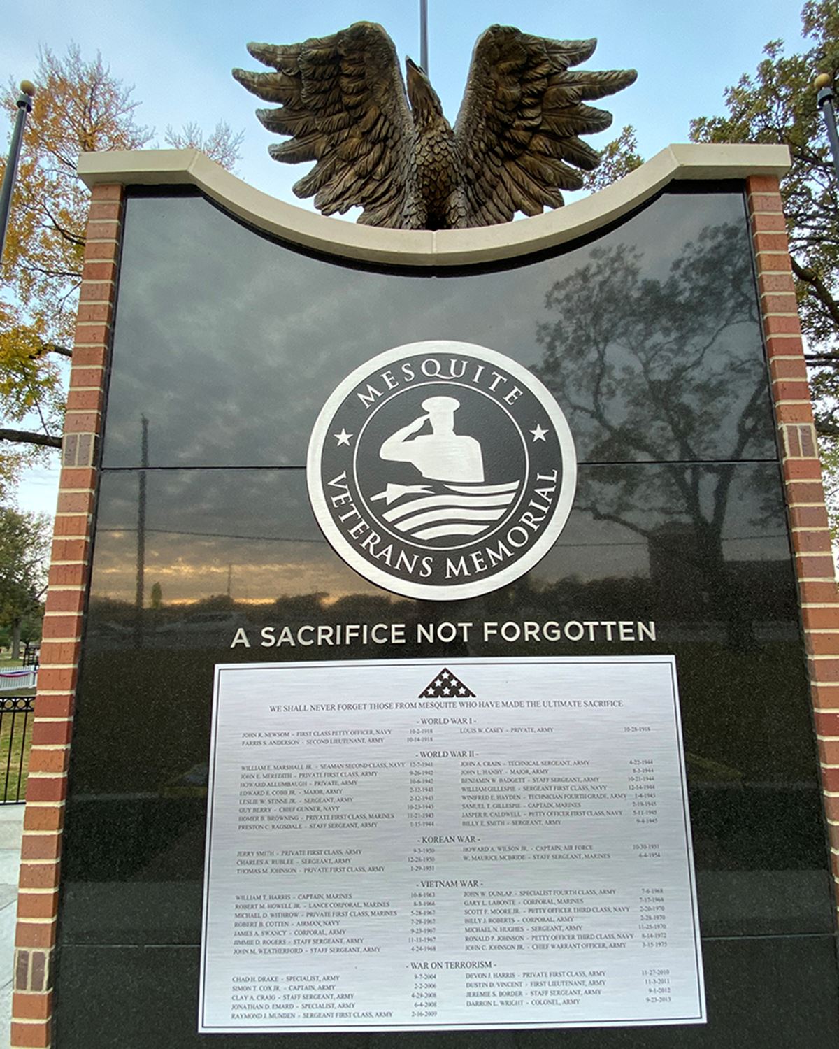 Mesquite Veterans Memorial - Mesquite military veterans lost in service - Mesquite TX