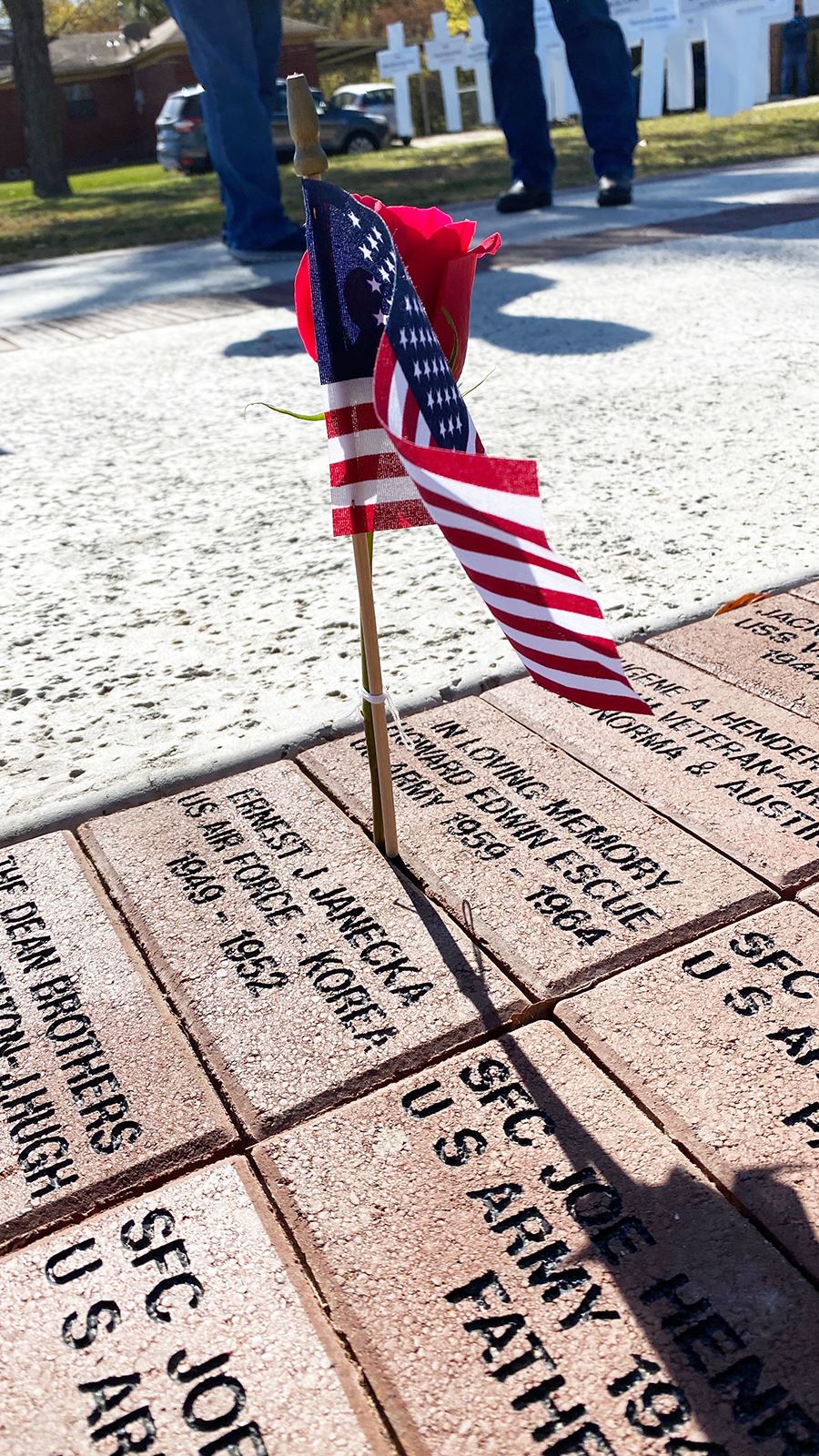 Mesquite Veterans Memorial - brick with flag on Walk of Honor - Mesquite TX 