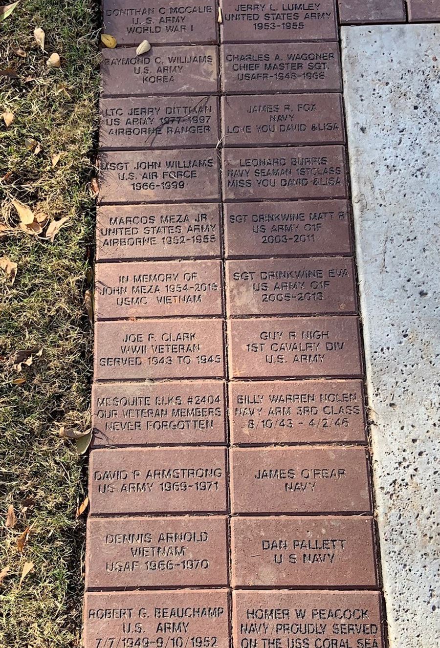 Mesquite Veterans Memorial - personalized bricks on Walk of Honor - Mesquite TX