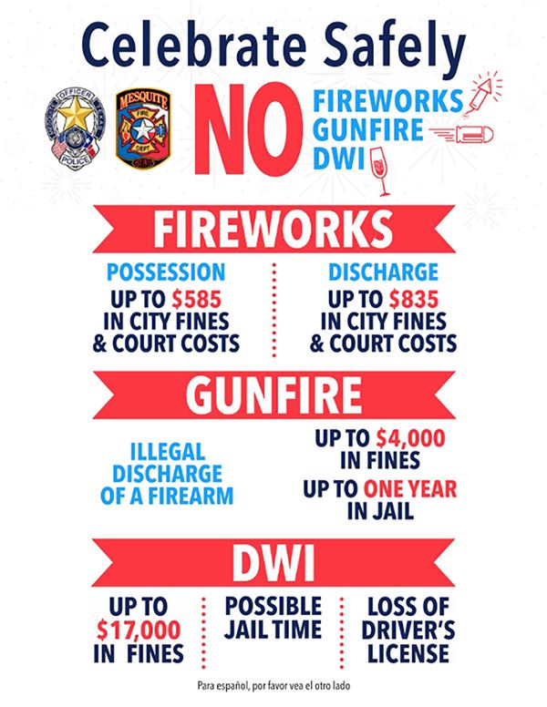 No Fireworks Gunfire DWI - ENGLISH - Penalty Flyer - Mesquite TX