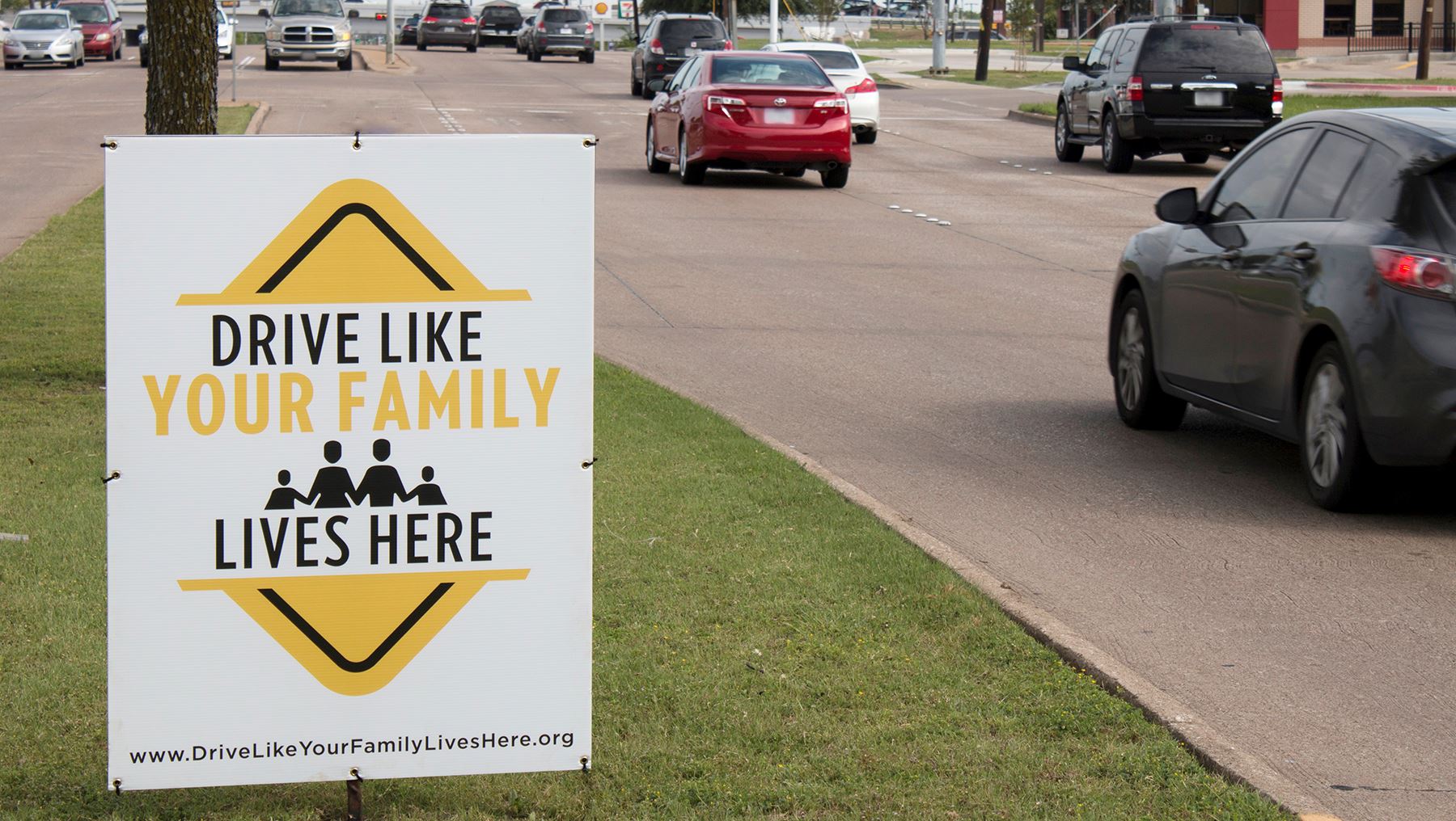 Drive Like Your Family Lives Here campaign - median signs - Mesquite TX