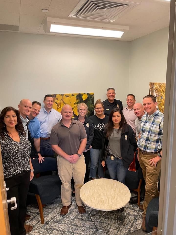 8-27-21 Mesquite PD new soft interview room provided by Project Beloved - officers gather to celebra