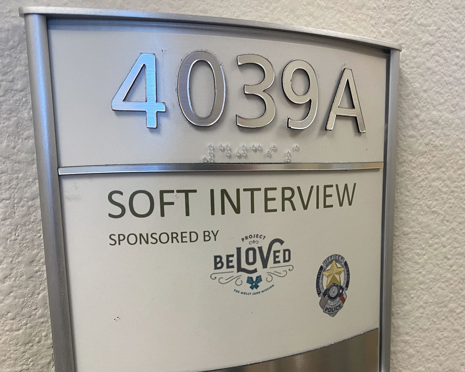 8-27-21 Mesquite PD new soft interview room provided by Project Beloved - sponorship sign - Mesquite