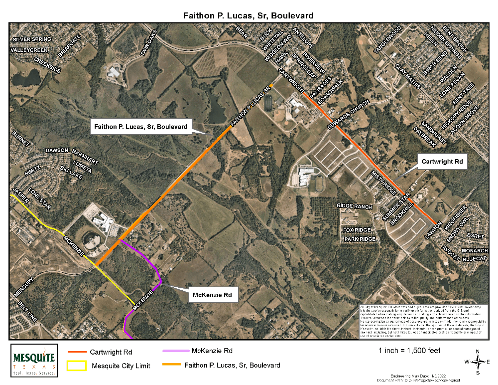 aerial view of F.P. Lucas Boulevard, outlining the construction zone